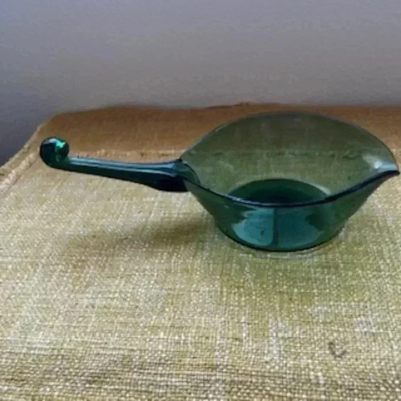 Hand Blown Green Glass Pouring Pan Sauce Pan - Picture 2 of 7